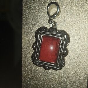 Elegant Vintage Red Stone and Silver Tone Pendant